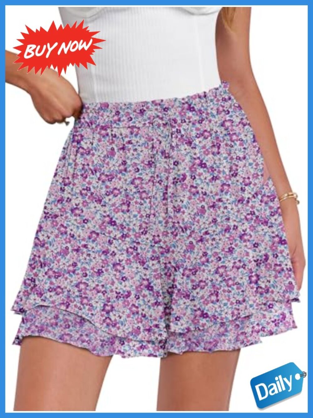 Flowy Skorts for Women Summer Floral Shorts Elastic Waist Drawstring